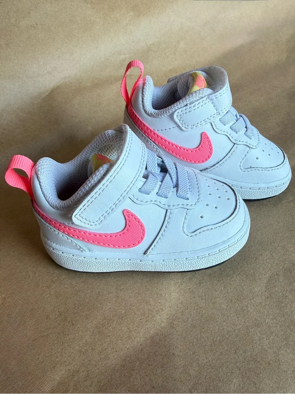 Nike Toddler White Sneakers with Neon Pink Swoosh